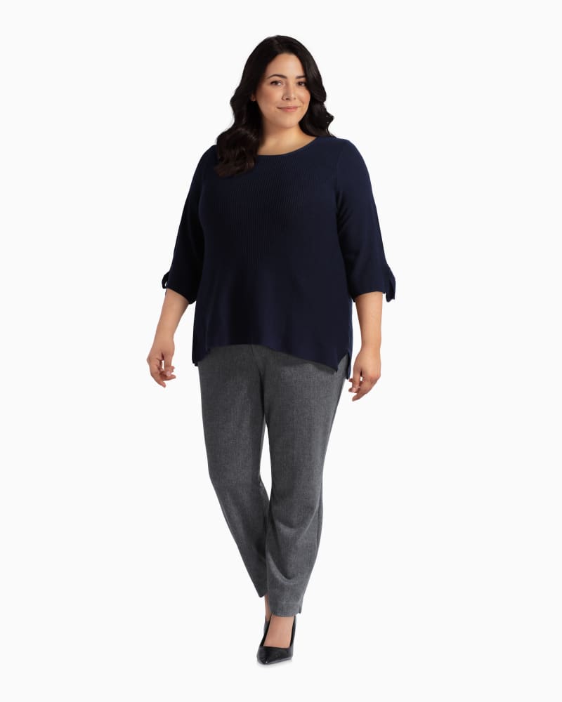 Plus size model with rectangle body shape wearing Sandy Bow Sleeve Sweater by Molly&Isadora | Dia&Co | dia_product_style_image_id:111444